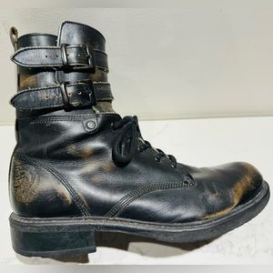 Diesel Industry denim division combat style leather boot (Black)